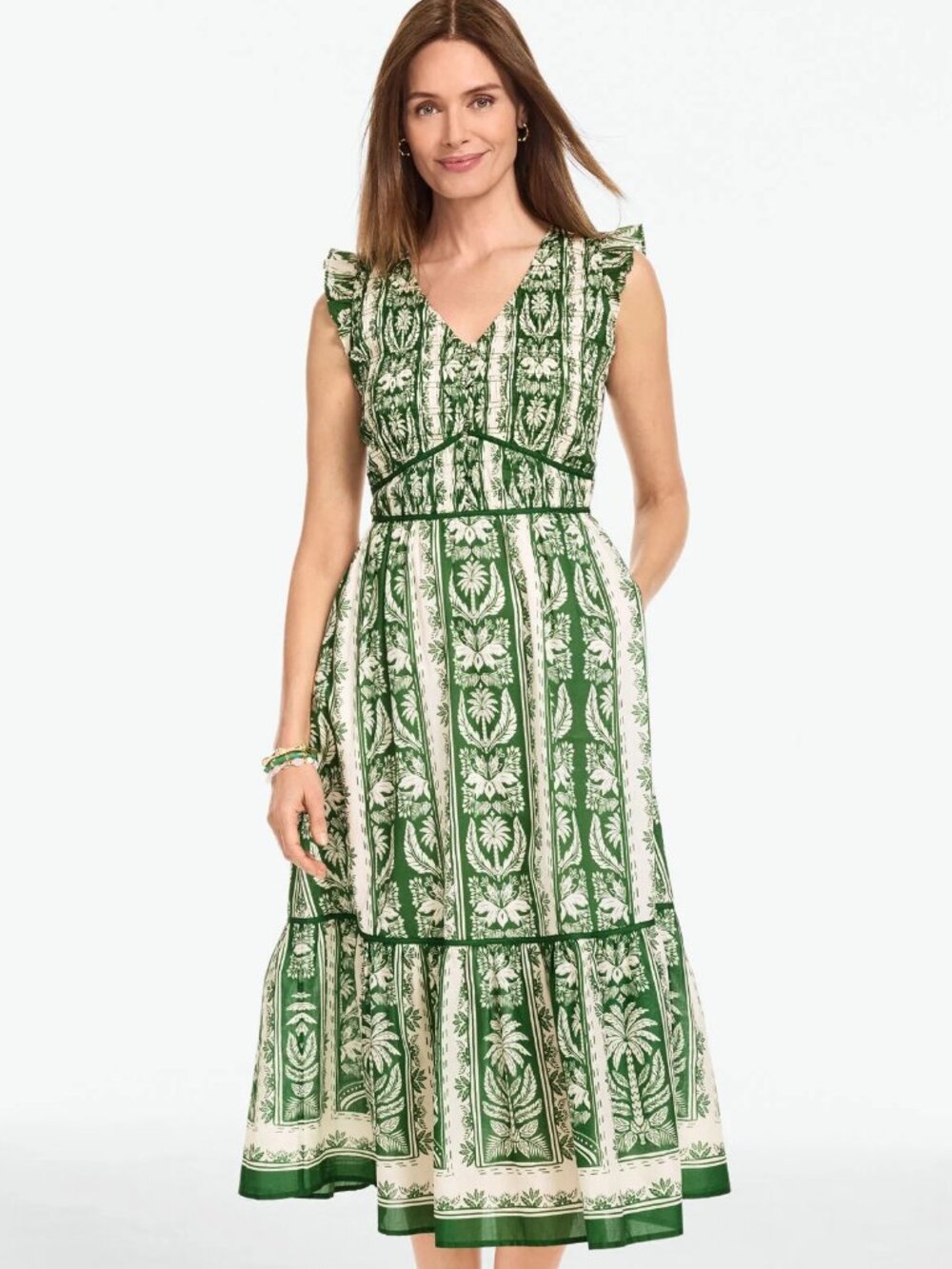 NWT Voile Smocked Midi Dress - Tropical Damask, Size 14P